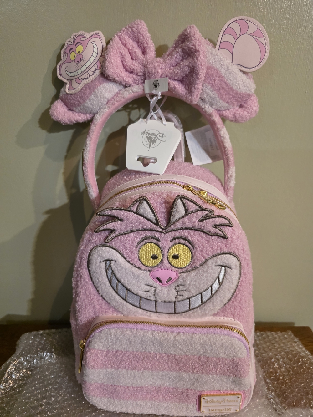 Disney Pink Cheshire Cat Kids Mini Backpack with Headband - Picture 1 of 8